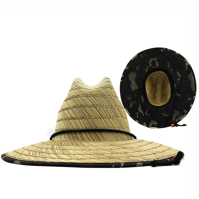Men Women New Handwork Lifeguard Hat Straw Summer Beach Sun hat Outdoor Summer Wide Brim Panama Straw Girl Summer Hat