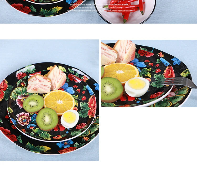 Creative Boho Ceramic Plate European Classical Painted Steak Pasta Dinner Plates Restaurant Hotel Serving Tray Home Tableware
