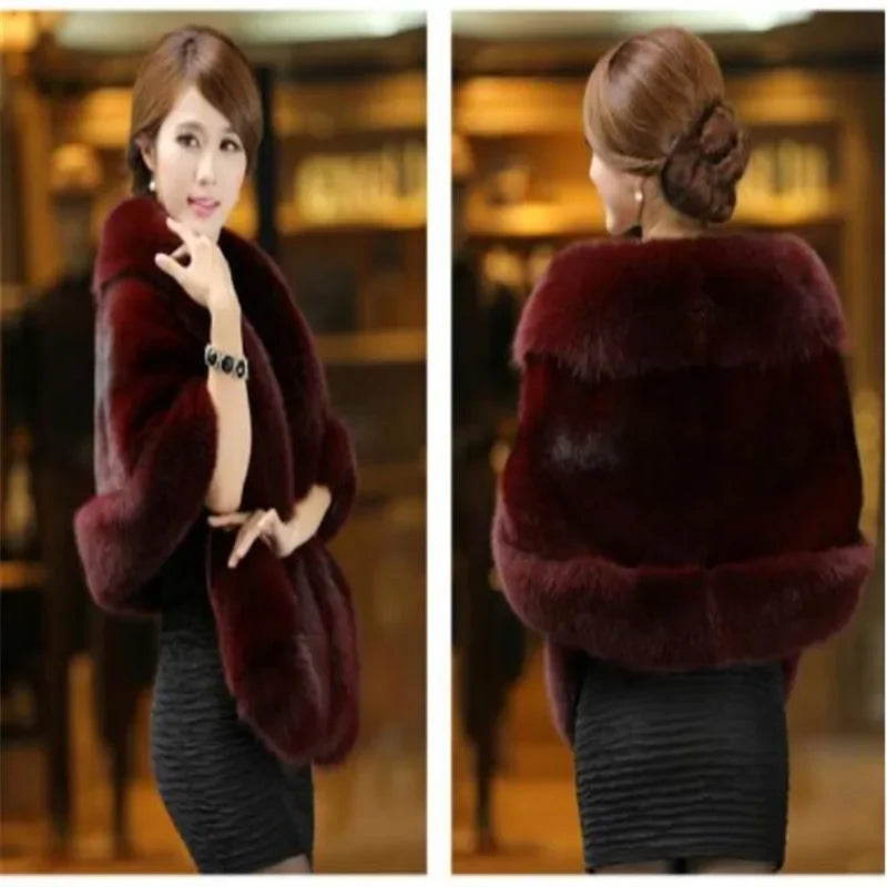 Luxury Faux Fur Scarf Cape Winter Warm Bolero Bridal Poncho Elegant Soft Mink Female Wedding Cloak Jacket E162