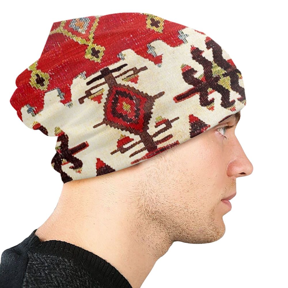 Custom Persian Kilim Print Skullies Beanies Caps Cool Warm Knitted Hats Unisex Bohemian Geometric Ethnic Style Bonnet Hats