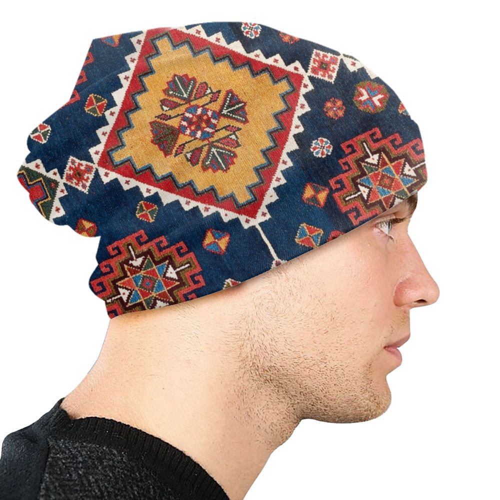 Custom Persian Kilim Print Skullies Beanies Caps Cool Warm Knitted Hats Unisex Bohemian Geometric Ethnic Style Bonnet Hats