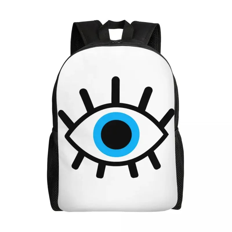 Custom Navy Blue White Mediterranean Evil Eye Mandala Pattern Backpacks Men Casual Bookbag for School College Bohemian Boho Bags