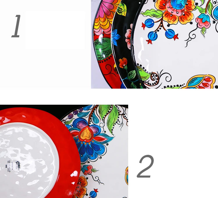 Creative Boho Ceramic Plate European Classical Painted Steak Pasta Dinner Plates Restaurant Hotel Serving Tray Home Tableware
