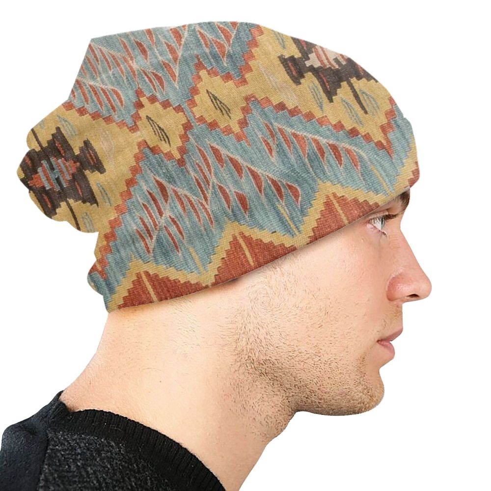Custom Persian Kilim Print Skullies Beanies Caps Cool Warm Knitted Hats Unisex Bohemian Geometric Ethnic Style Bonnet Hats