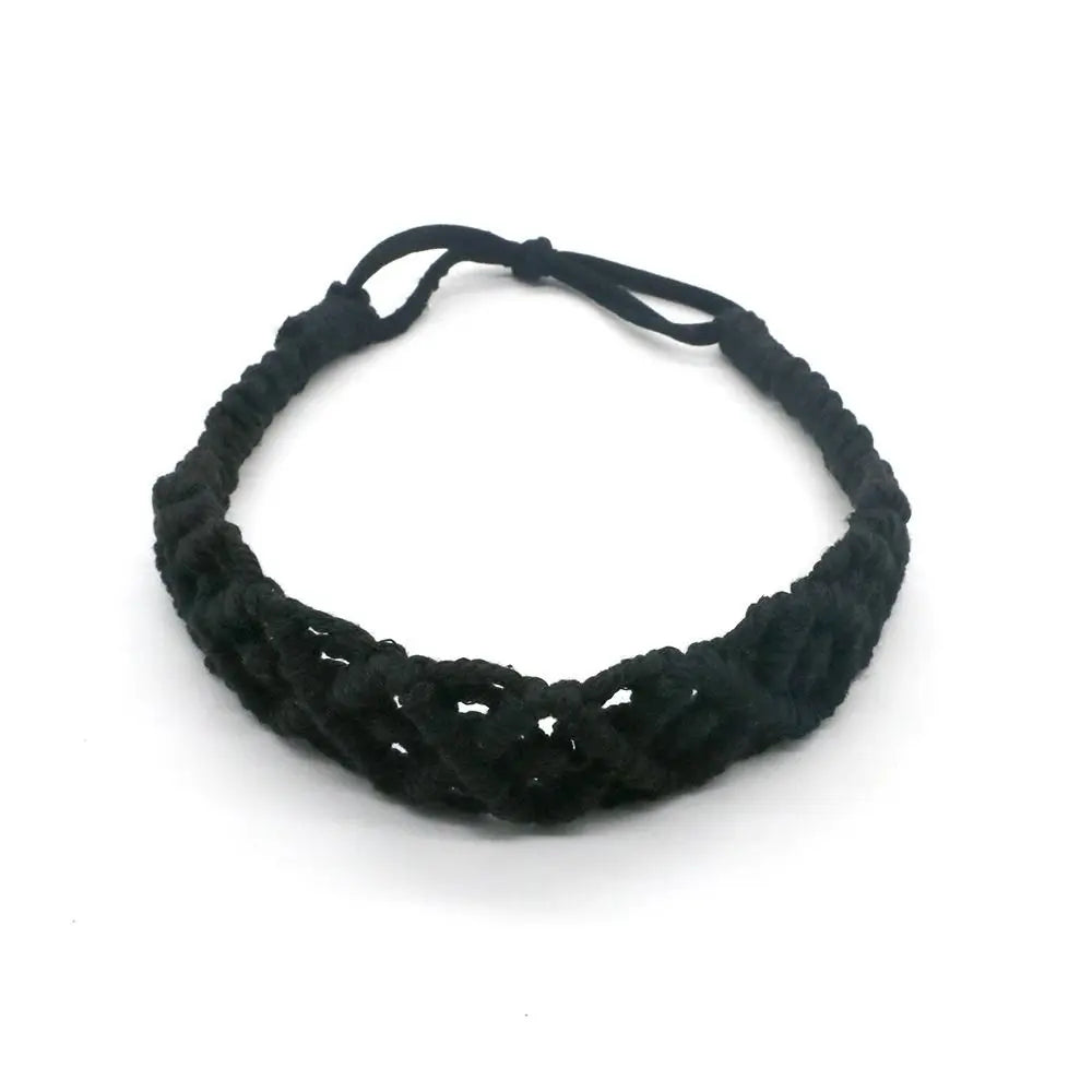 Cute Ethnic Style Flower Turban Headwrap Braided Rope Bohemian Headband Macrame Hair Band Women Hair Scarf Crochet Bandana
