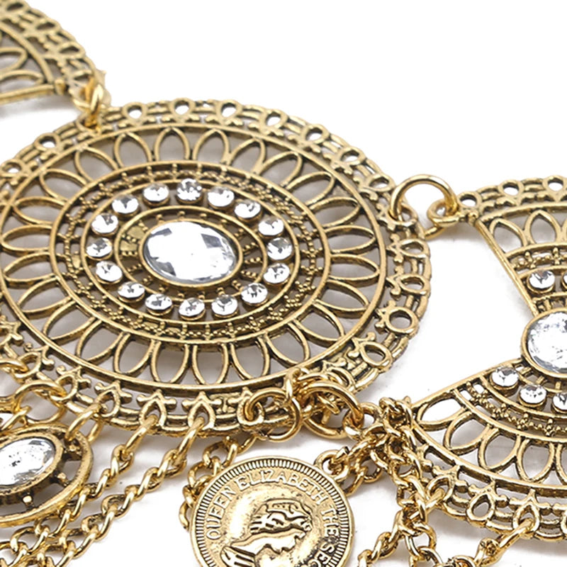Gypsy Afghan Coin Ethnic Waist Belly Chains Hollow Moon Crystal Flower Long Tassel Moroccan Belts Indian Sexy Body Chain Jewelry