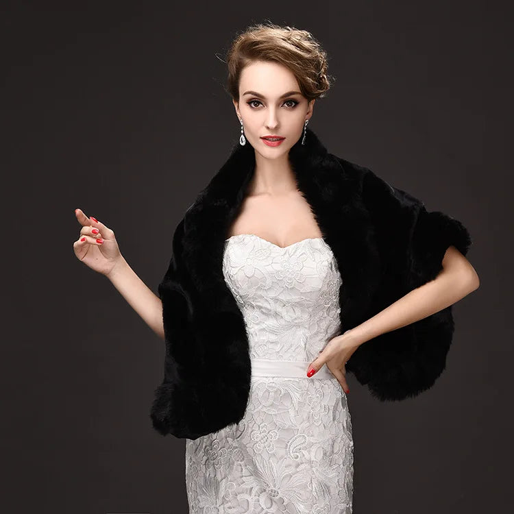 Luxury Faux Fur Scarf Cape Winter Warm Bolero Bridal Poncho Elegant Soft Mink Female Wedding Cloak Jacket E162
