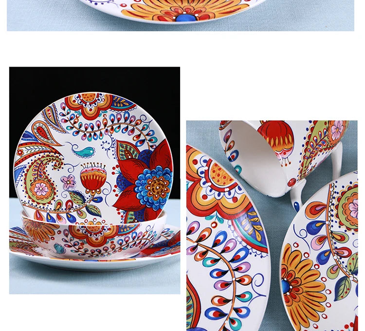 Creative Boho Ceramic Plate European Classical Painted Steak Pasta Dinner Plates Restaurant Hotel Serving Tray Home Tableware