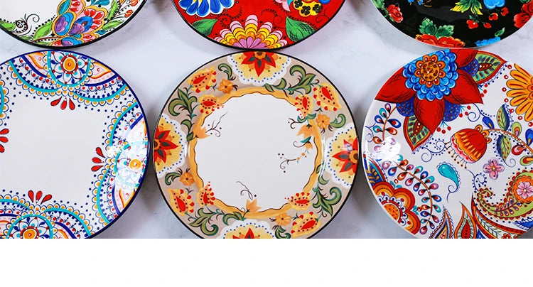 Creative Boho Ceramic Plate European Classical Painted Steak Pasta Dinner Plates Restaurant Hotel Serving Tray Home Tableware