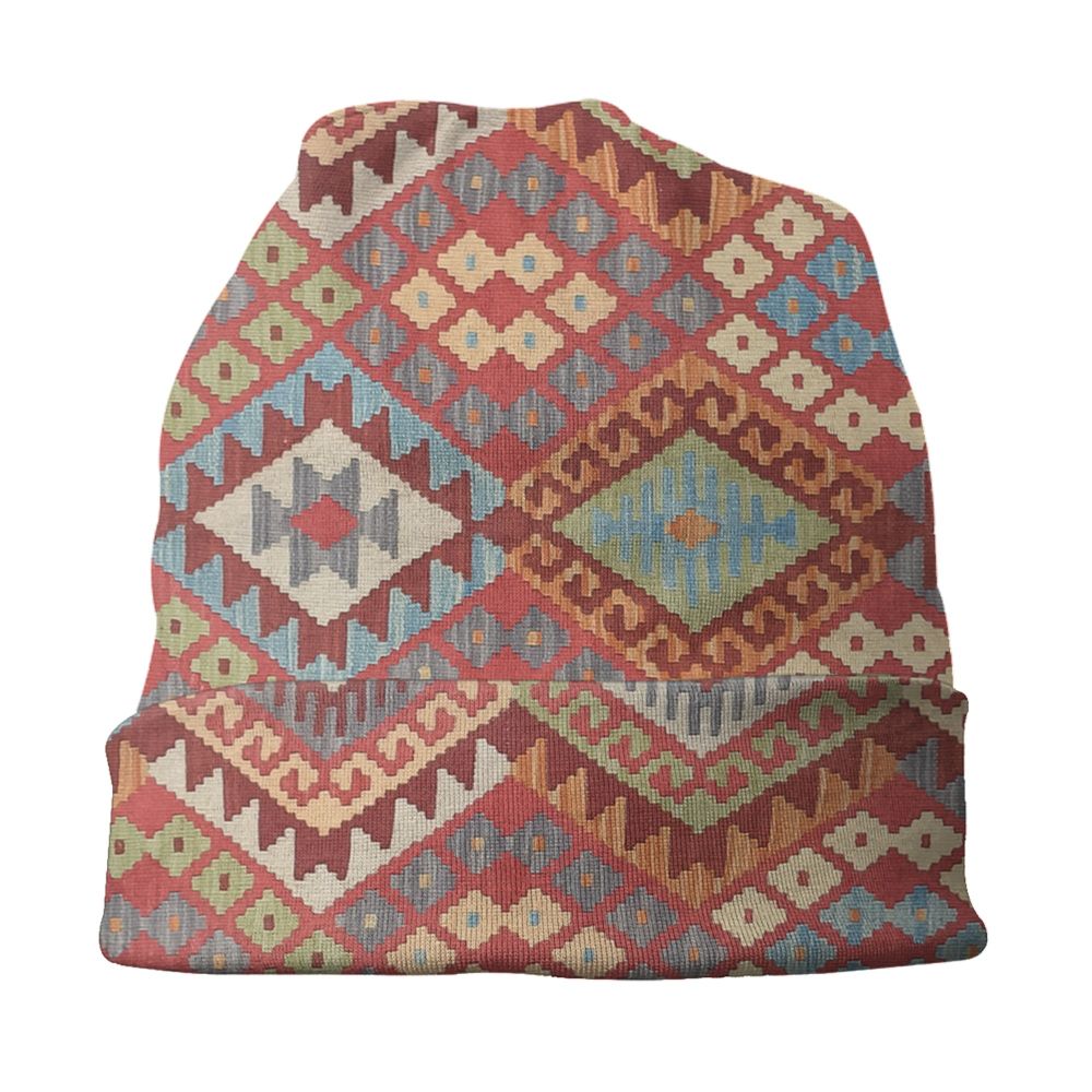 Custom Persian Kilim Print Skullies Beanies Caps Cool Warm Knitted Hats Unisex Bohemian Geometric Ethnic Style Bonnet Hats