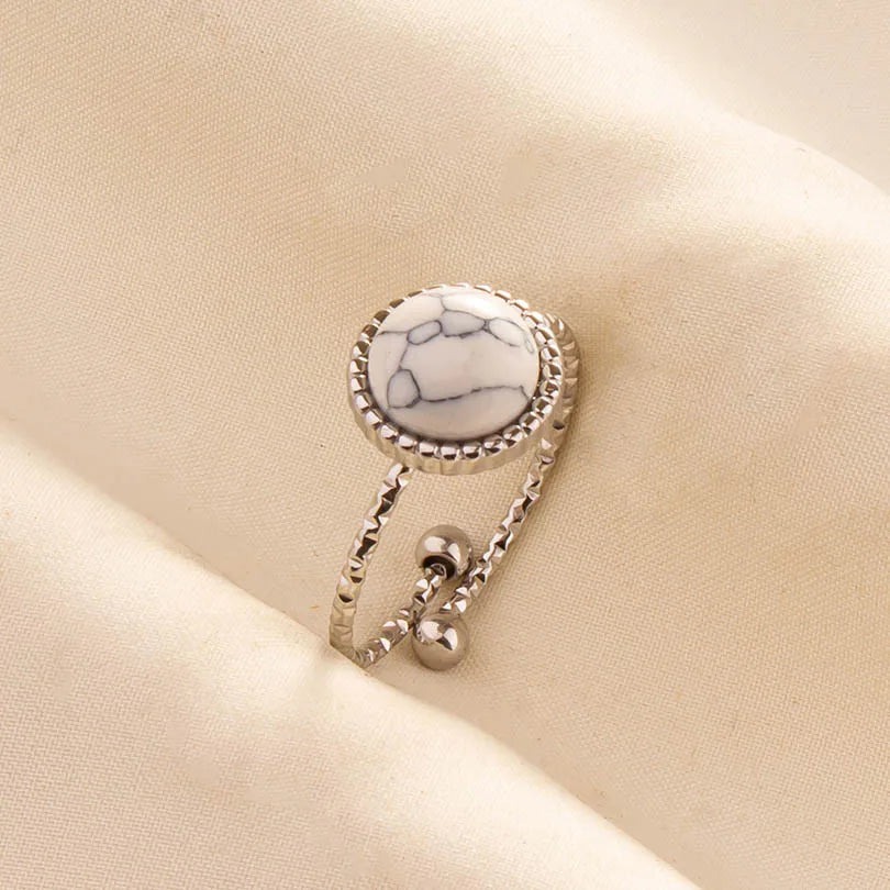 Chic Bohemian White Turquoise Statement Silver Color Ring Stainless Steel Opening Adjustable Boho Ring Jewelry Gifts Never Fade