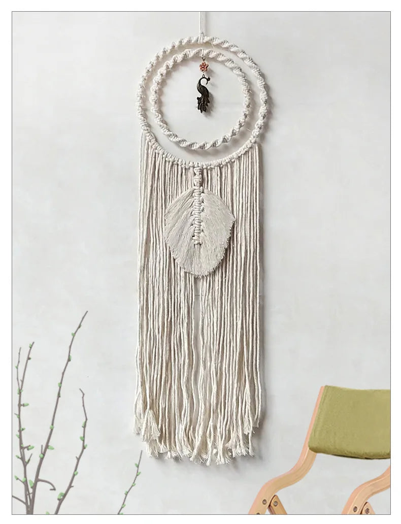 Macrame Wall Hanging Tapestry Dreamcatcher Hand-Woven Bohemia Tassel Curtain Tapestry Wedding Backgrou Boho Decor