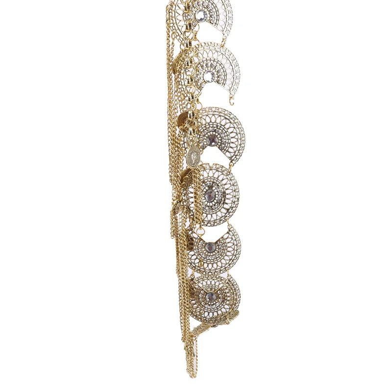 Gypsy Afghan Coin Ethnic Waist Belly Chains Hollow Moon Crystal Flower Long Tassel Moroccan Belts Indian Sexy Body Chain Jewelry