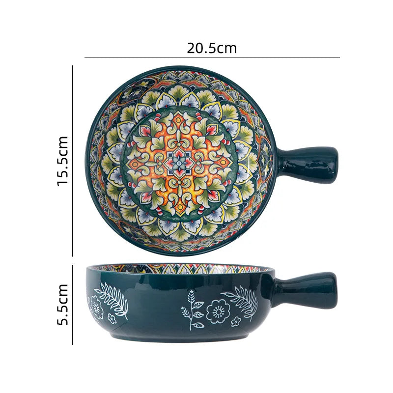 Retro Ceramic Dinner Plates Set Bohemia Style Food Plate Household Tableware Set Breakfast Plates Salad Soup Bowls Dinnerware