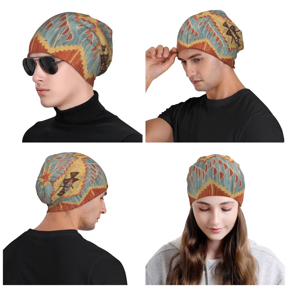 Custom Persian Kilim Print Skullies Beanies Caps Cool Warm Knitted Hats Unisex Bohemian Geometric Ethnic Style Bonnet Hats