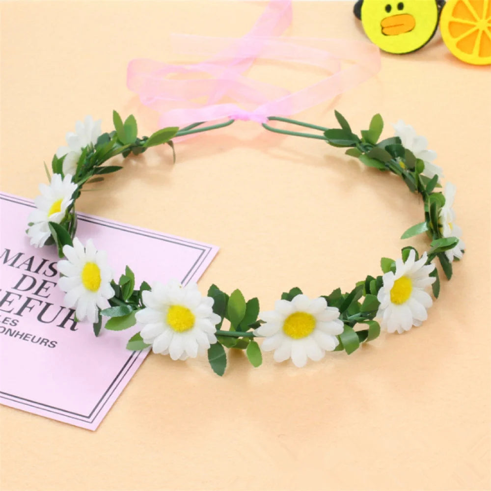 Floral Fall Boho Sunflower Crown Daisy Hair Wreath Headband Bridal Wreath Headpiece Flower Girl Headdress Props for Wedding
