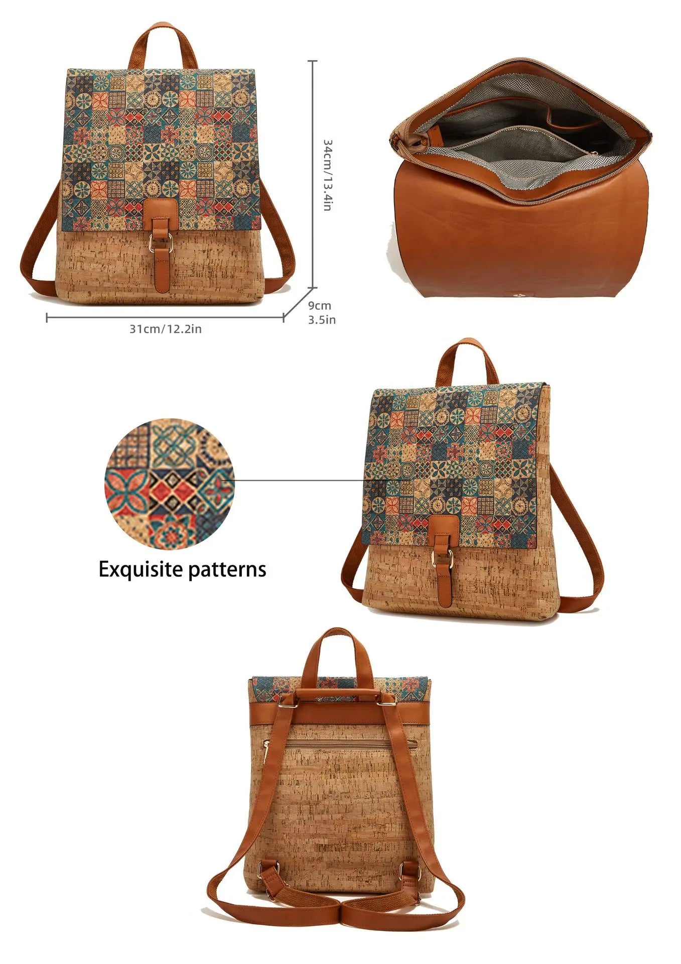 Kraft Paper Big Capacity Hippie Gypsy Backpack Eco-friendly Artificial Leather Boho Bohemian Ibiza Ethnic Laptop Street Backpack