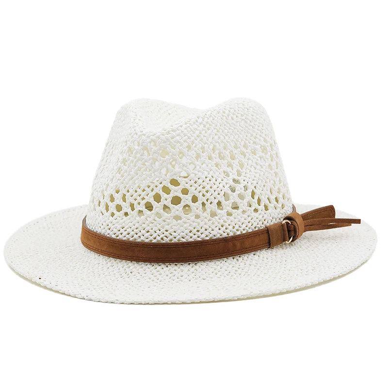 Hollow Men Raffia straw hat Straw Cowboy Hats Western Beach Felt Sun hats Party Cap for Girl Women summer jazz straw hat