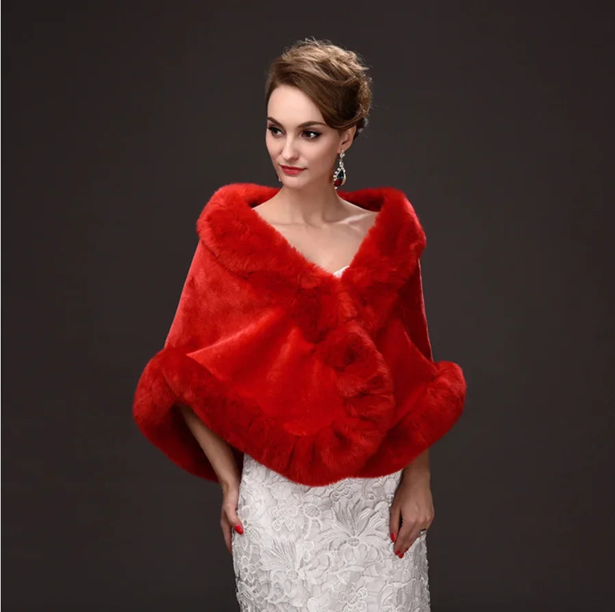 Luxury Faux Fur Scarf Cape Winter Warm Bolero Bridal Poncho Elegant Soft Mink Female Wedding Cloak Jacket E162