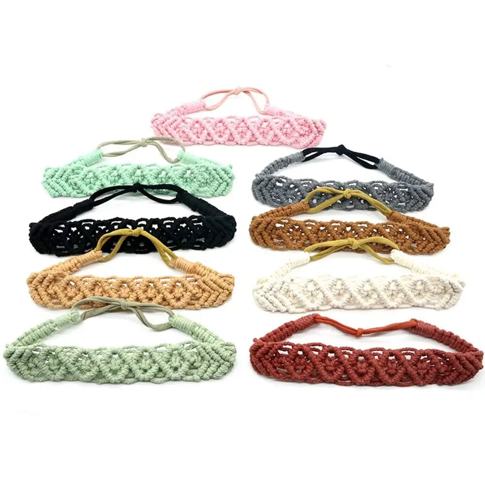 Cute Ethnic Style Flower Turban Headwrap Braided Rope Bohemian Headband Macrame Hair Band Women Hair Scarf Crochet Bandana