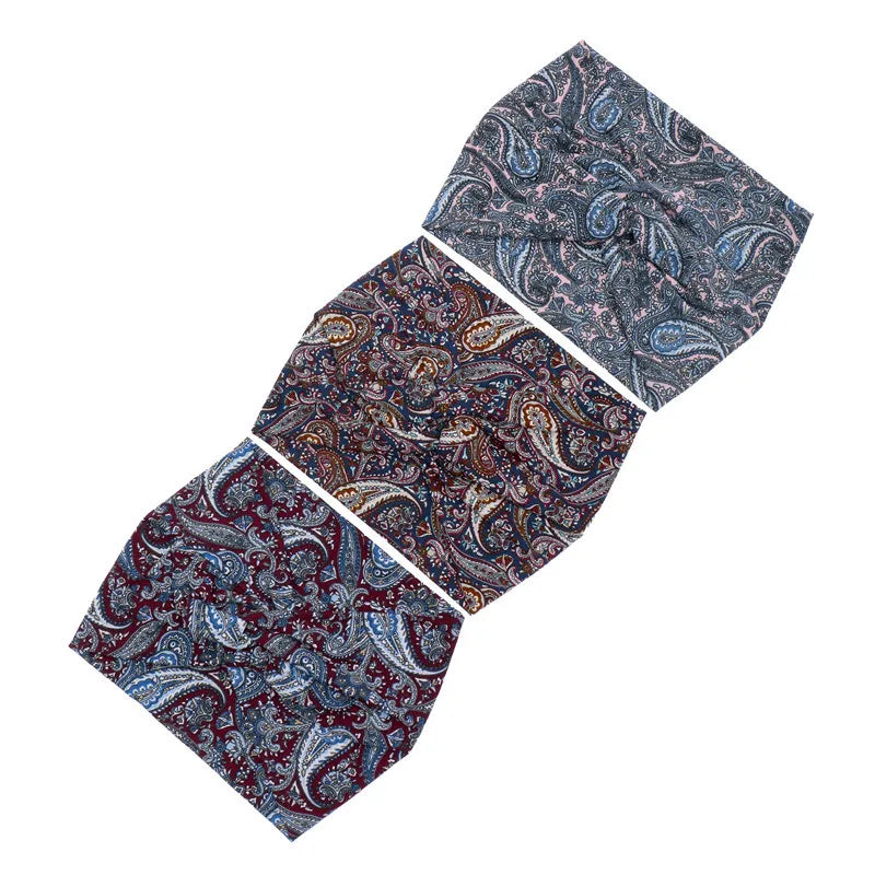 Flower Yoga Headbands For Women's Hair Extra Wide Thick Stretchy Boho African Turban Knotted Tie Dye Head Bands