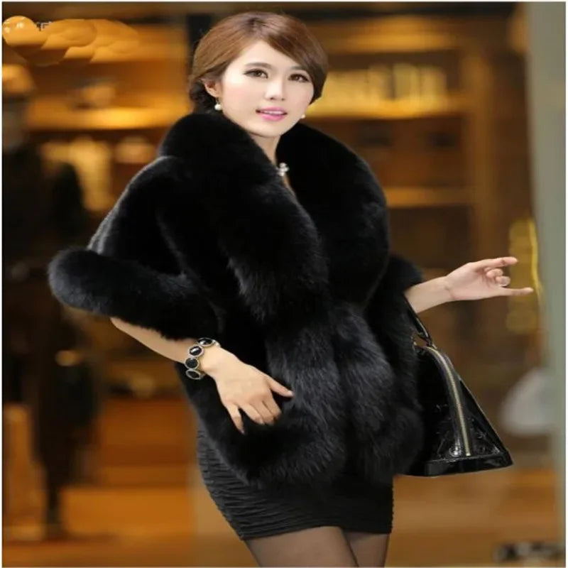 Luxury Faux Fur Scarf Cape Winter Warm Bolero Bridal Poncho Elegant Soft Mink Female Wedding Cloak Jacket E162