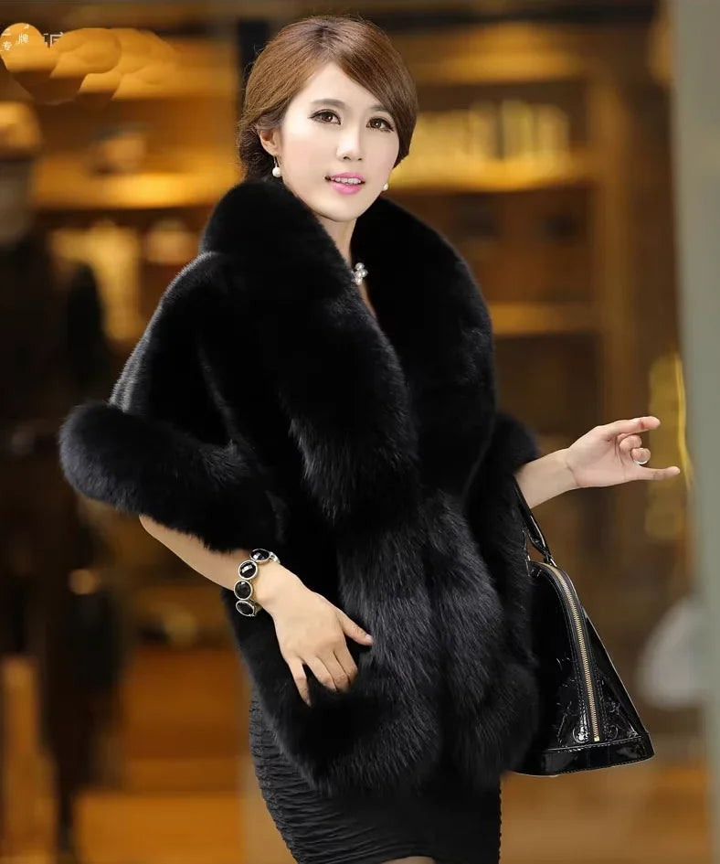Luxury Faux Fur Scarf Cape Winter Warm Bolero Bridal Poncho Elegant Soft Mink Female Wedding Cloak Jacket E162