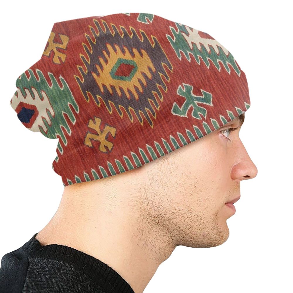 Custom Persian Kilim Print Skullies Beanies Caps Cool Warm Knitted Hats Unisex Bohemian Geometric Ethnic Style Bonnet Hats