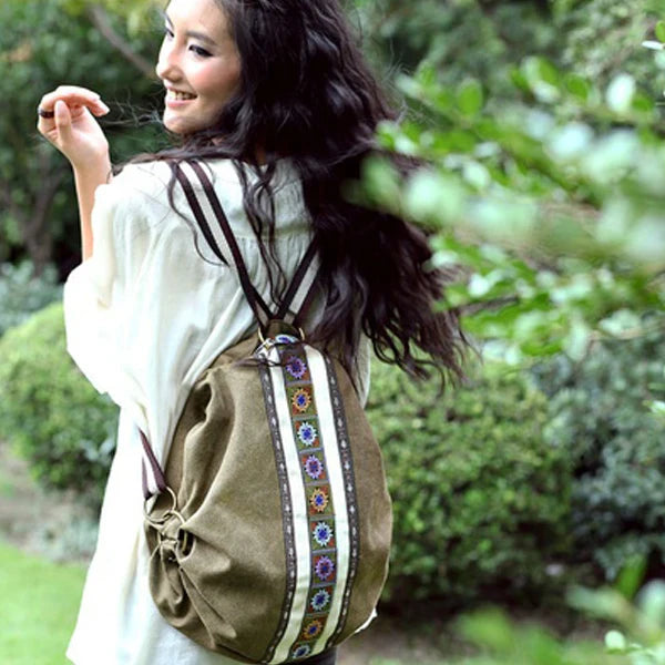 Tribal Ethnic Canvas Womens Backpack Pouch Hippie Shoulder Bag Girls Boho Rucksack