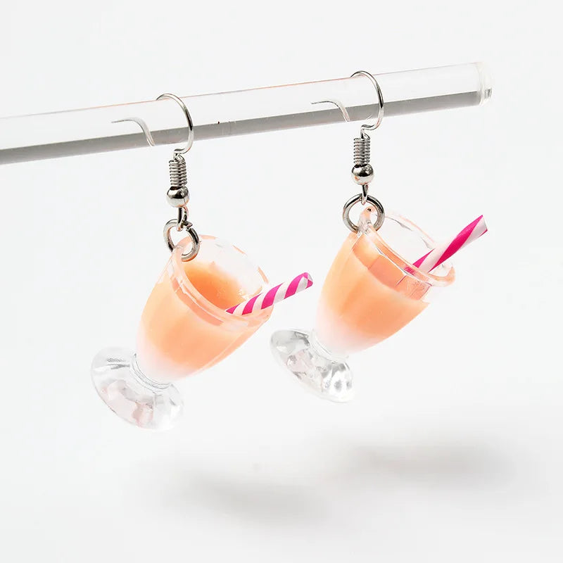Boho Spring Summer Women's Earrings Tea With Milk Acrylic Fruit Cup Trend Fashion Originality Jewelry Sweet Lovely Girl Earrings