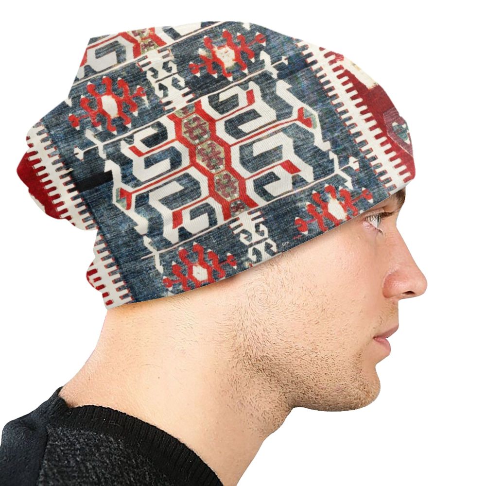 Custom Persian Kilim Print Skullies Beanies Caps Cool Warm Knitted Hats Unisex Bohemian Geometric Ethnic Style Bonnet Hats
