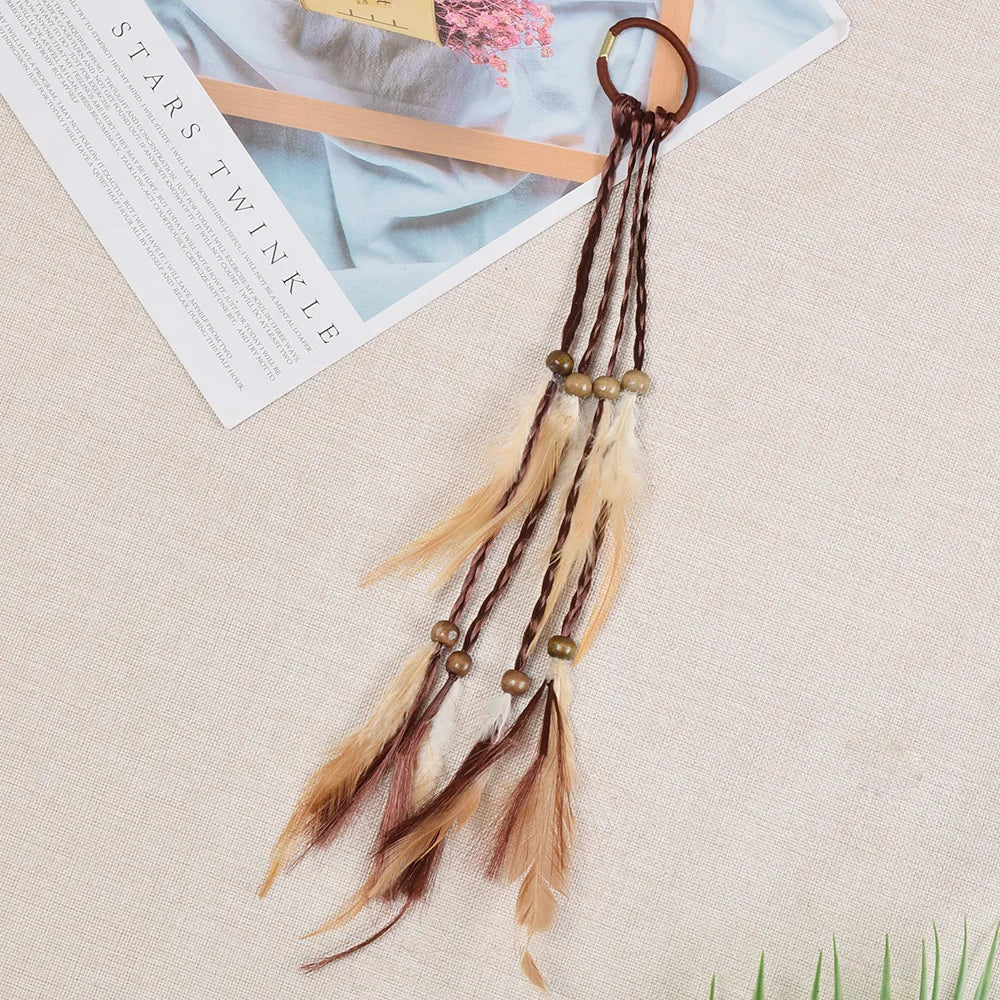 Fashionable Boho Feather Headband Wig Beaded Feather Headdress Handmade Hair Clip Girl Bohemian Hair Accessories Random Color