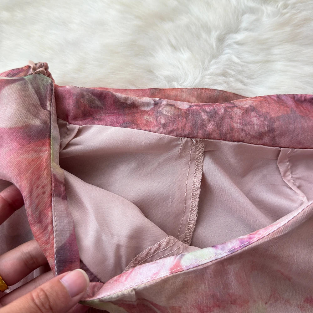 Holiday Ruffles Beach Skirts Suit Women Fashion Off Shoulder Floral Chiffon Tops  High Waist Mini Skirt Womens Two Peice Sets