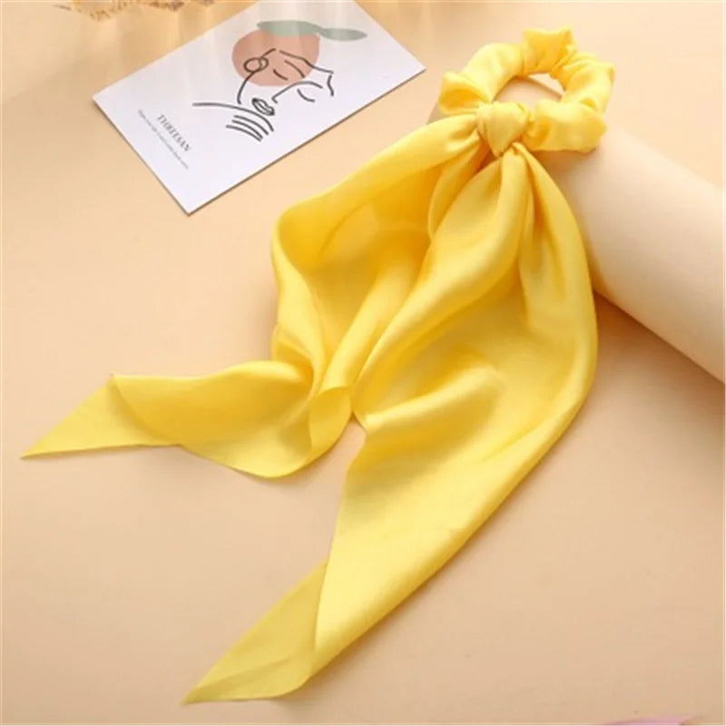 Bohemian Fashion Flower Printed Satin Elastic Long Ribbon Hair Bands Ponytail Scarf Hair Tie Women Scrunchies Hair Accessories