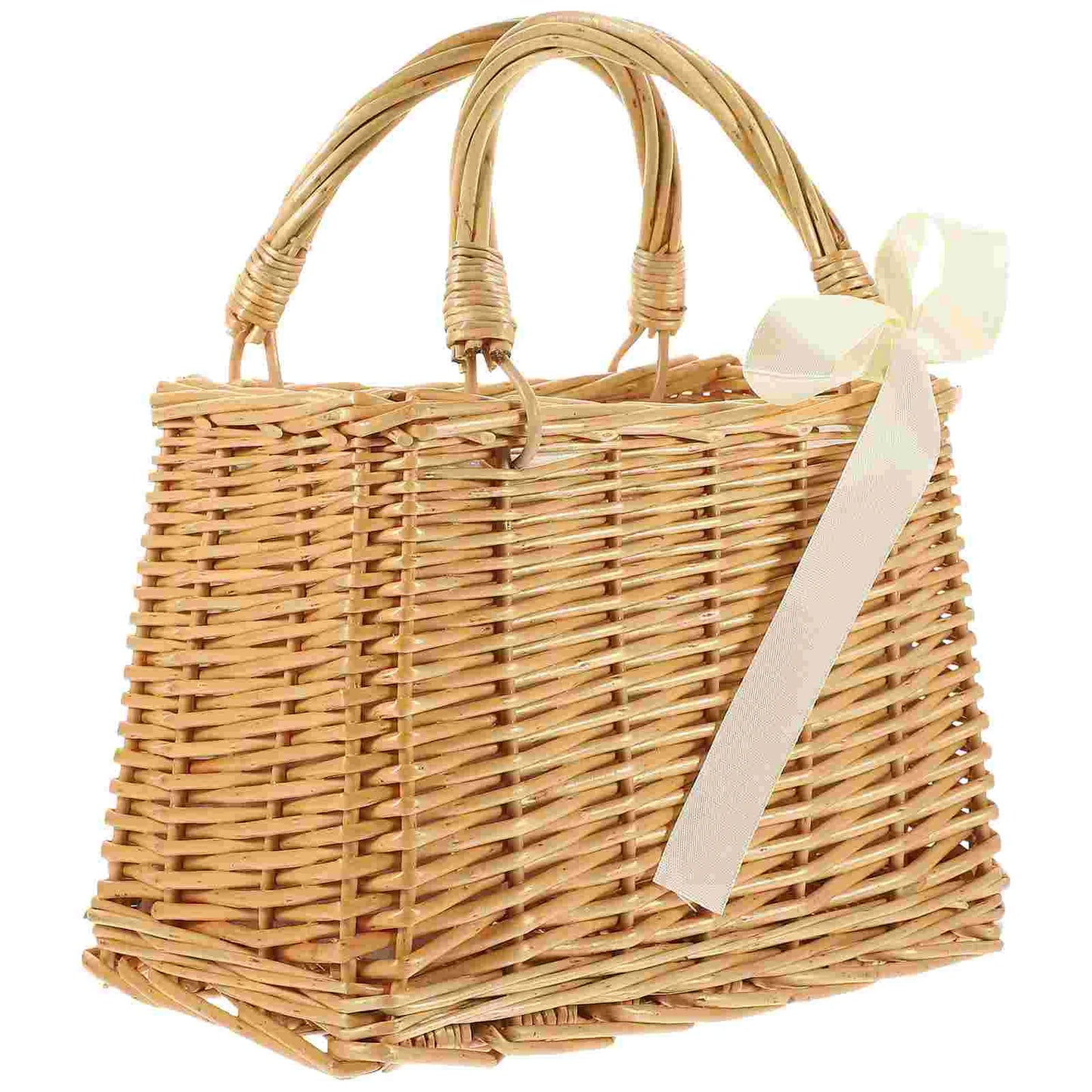 Boho Beach Bag Woven Flower Basket Plant Baskets Handbag Portable Holder White Women's Wallet