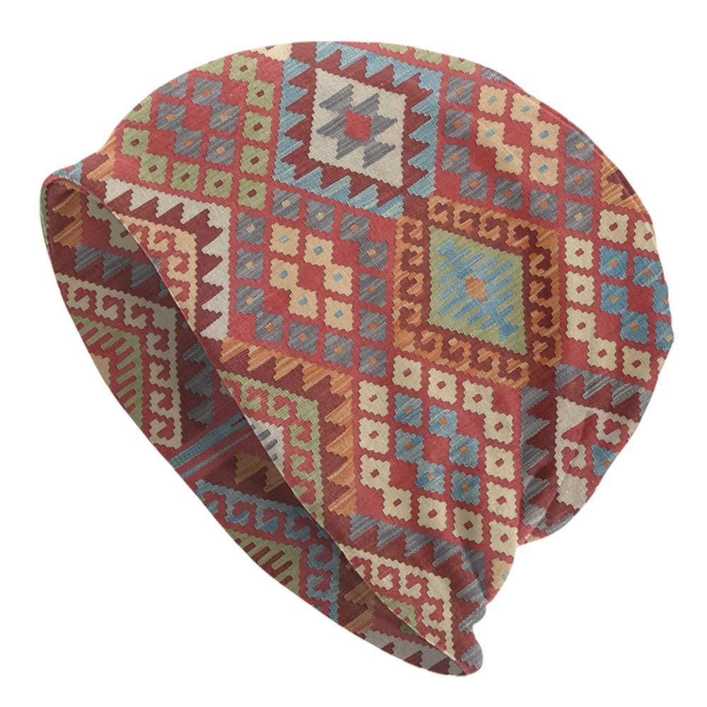 Custom Persian Kilim Print Skullies Beanies Caps Cool Warm Knitted Hats Unisex Bohemian Geometric Ethnic Style Bonnet Hats