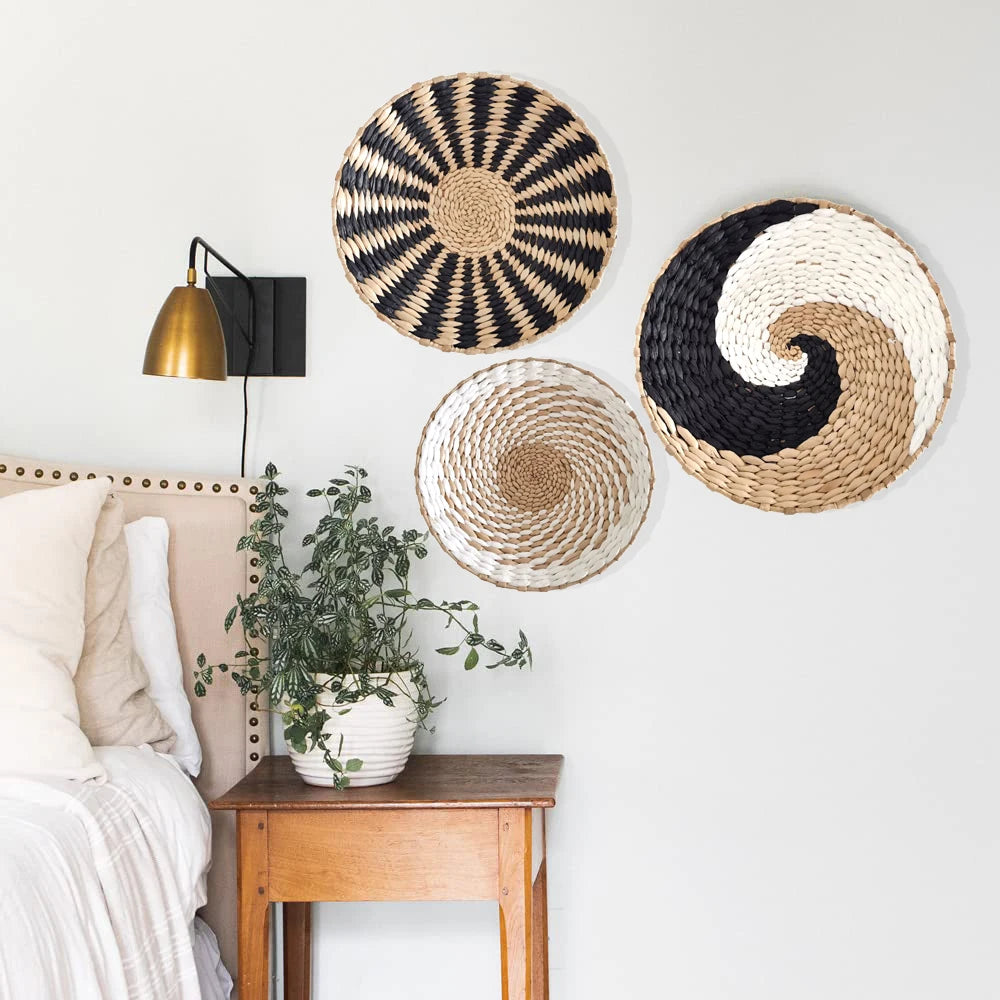 Woven Wall Basket Plate Boho Hanging Seagrass Wall Decor Natural Handmade Home Art for Living Room/Farmhouse/Kitchen