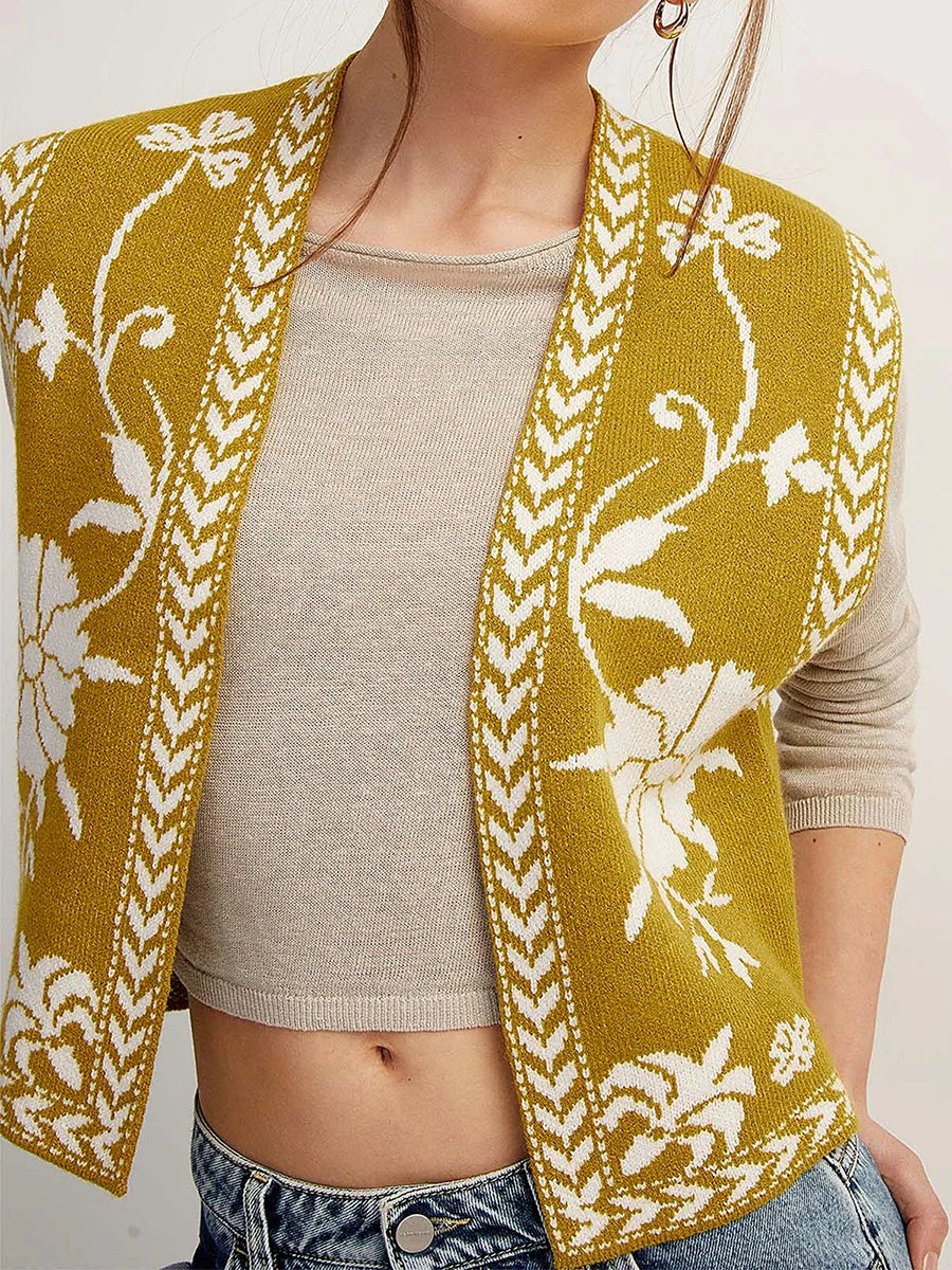 Gaono Women Floral Print Vest Sleeveless Open Front Boho Cardigan Waistcoat Trendy Y2k Going Out Embroidered Vest Top