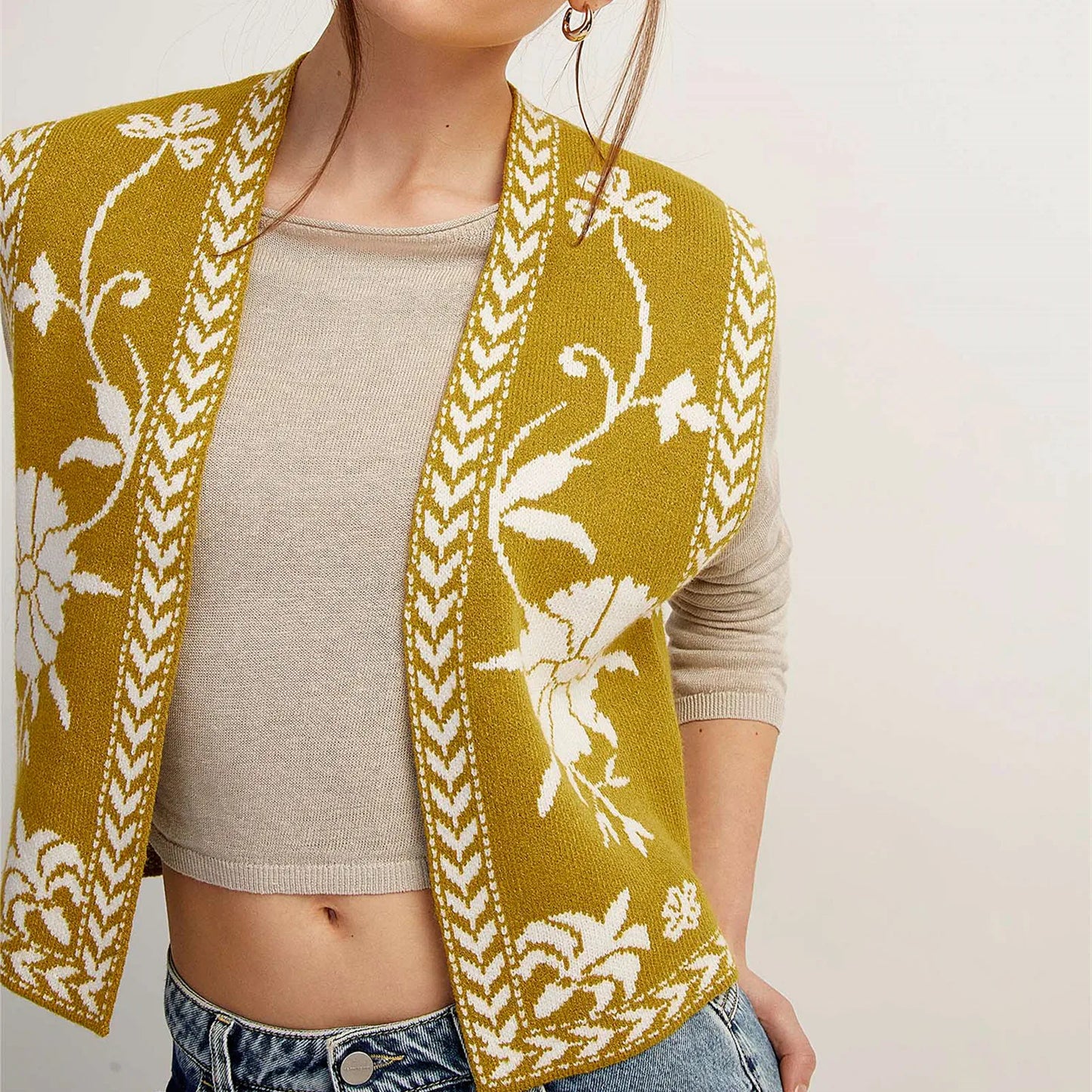Gaono Women Floral Print Vest Sleeveless Open Front Boho Cardigan Waistcoat Trendy Y2k Going Out Embroidered Vest Top