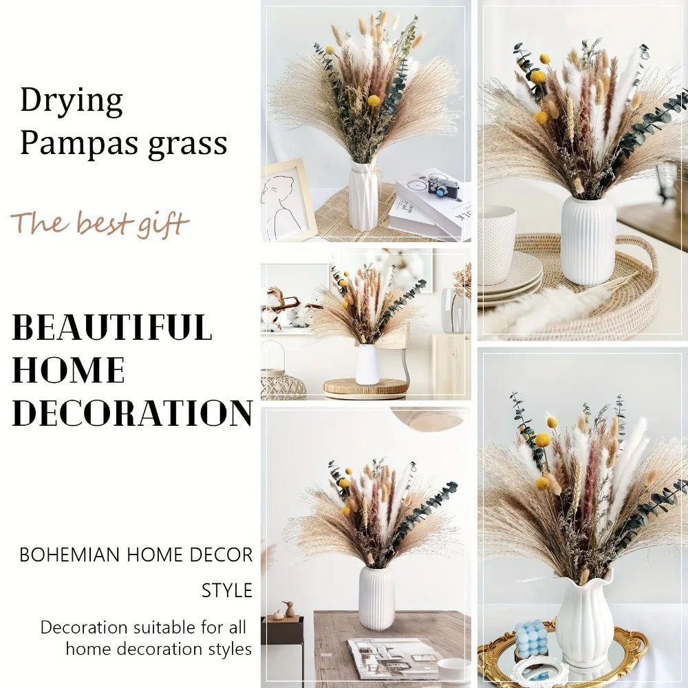Natural Dried Pampas Grass Flowers Bouquet for Christmas Decoration Reed Eucalyptus Boho Home Decor DIY Making Craft Accessories