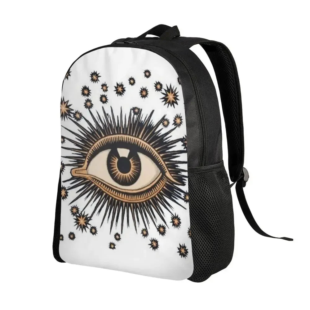 Custom Navy Blue White Mediterranean Evil Eye Mandala Pattern Backpacks Men Casual Bookbag for School College Bohemian Boho Bags