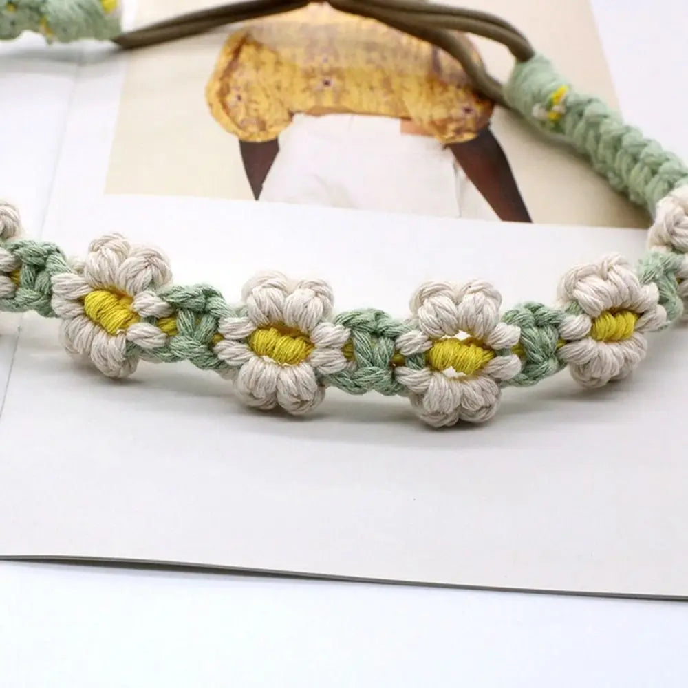 Cute Ethnic Style Flower Turban Headwrap Braided Rope Bohemian Headband Macrame Hair Band Women Hair Scarf Crochet Bandana