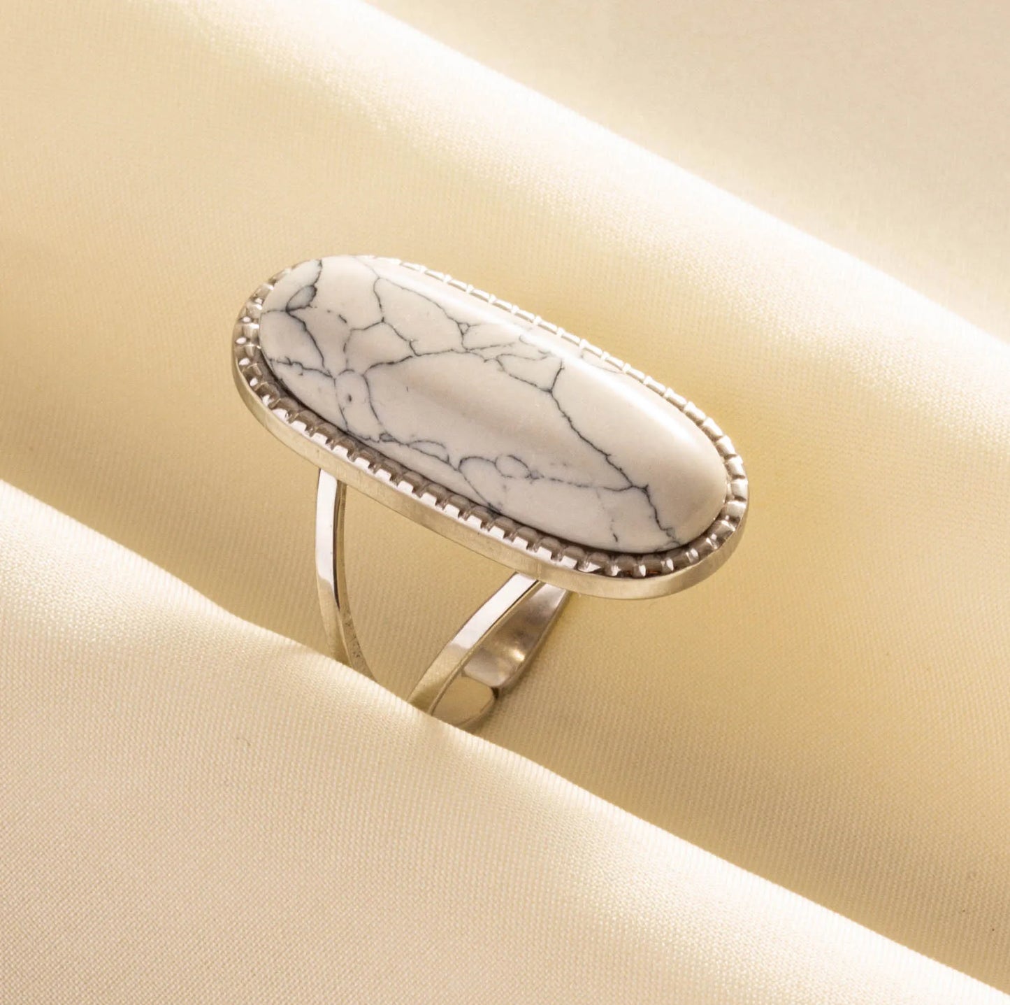 Chic Bohemian White Turquoise Statement Silver Color Ring Stainless Steel Opening Adjustable Boho Ring Jewelry Gifts Never Fade