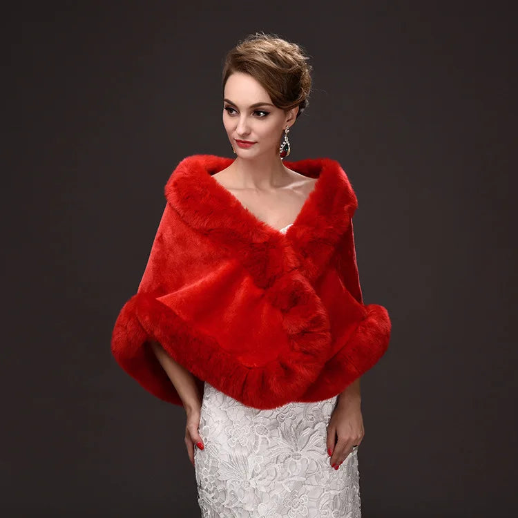 Luxury Faux Fur Scarf Cape Winter Warm Bolero Bridal Poncho Elegant Soft Mink Female Wedding Cloak Jacket E162