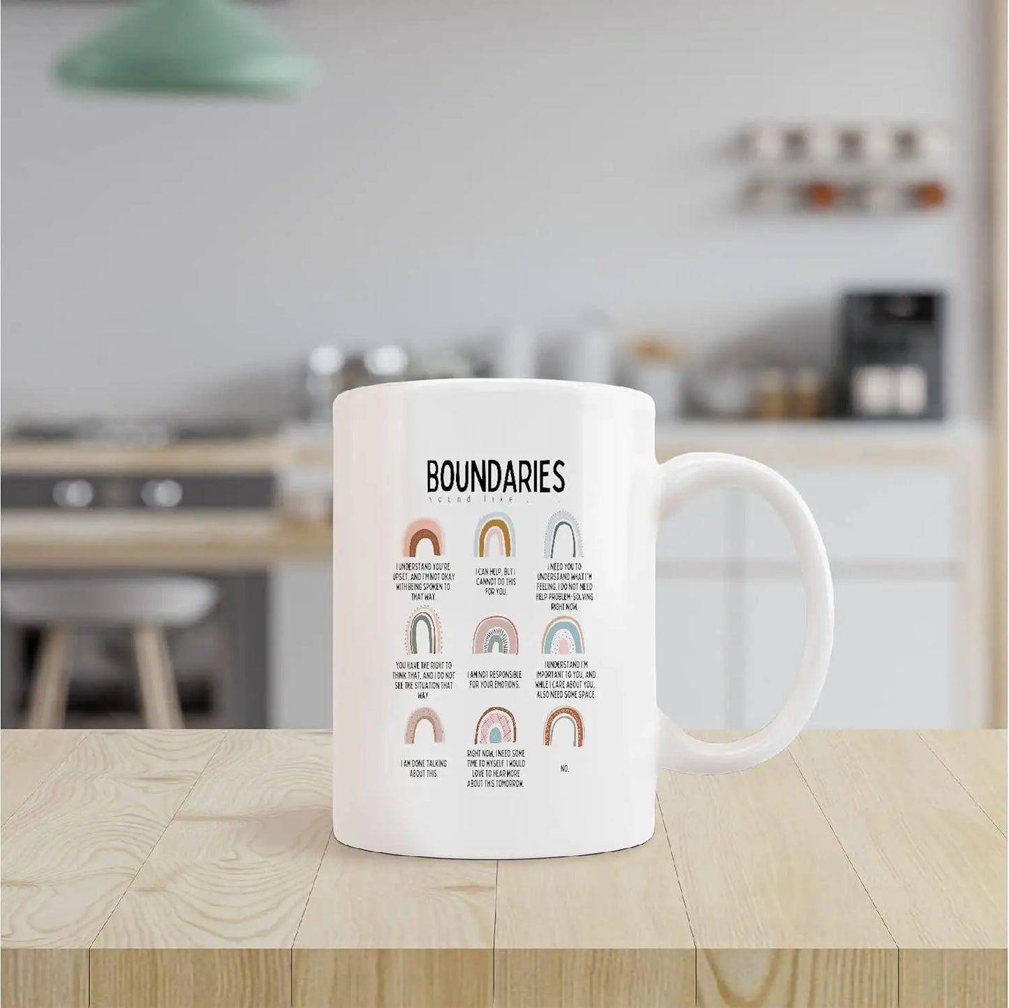 Mental Health Boundaries Sound Like Boho Rainbow Ceramic Mug-11oz Coffee Milk Tea Mug Cup,Home Girls Room Mental Health Therapis