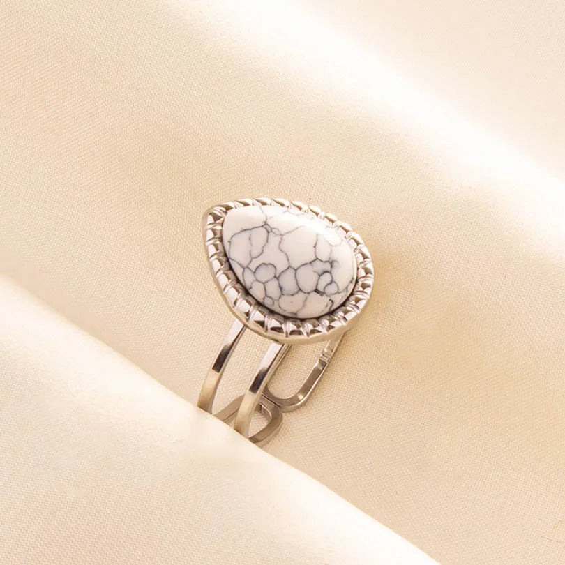 Chic Bohemian White Turquoise Statement Silver Color Ring Stainless Steel Opening Adjustable Boho Ring Jewelry Gifts Never Fade