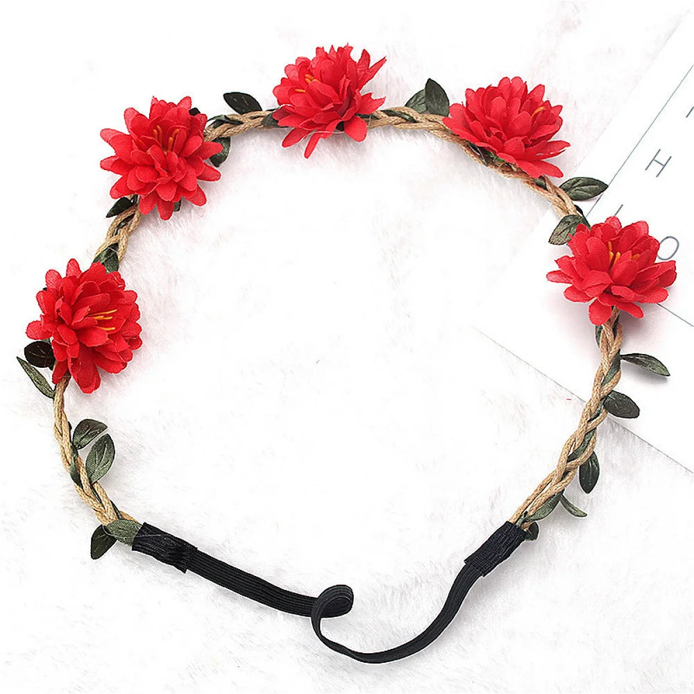 Women Wedding Flower Headband Boho Flowers Headwear Girls Headbands Hair Accessories Bride Wreath Beach Garland Wholesale 2022