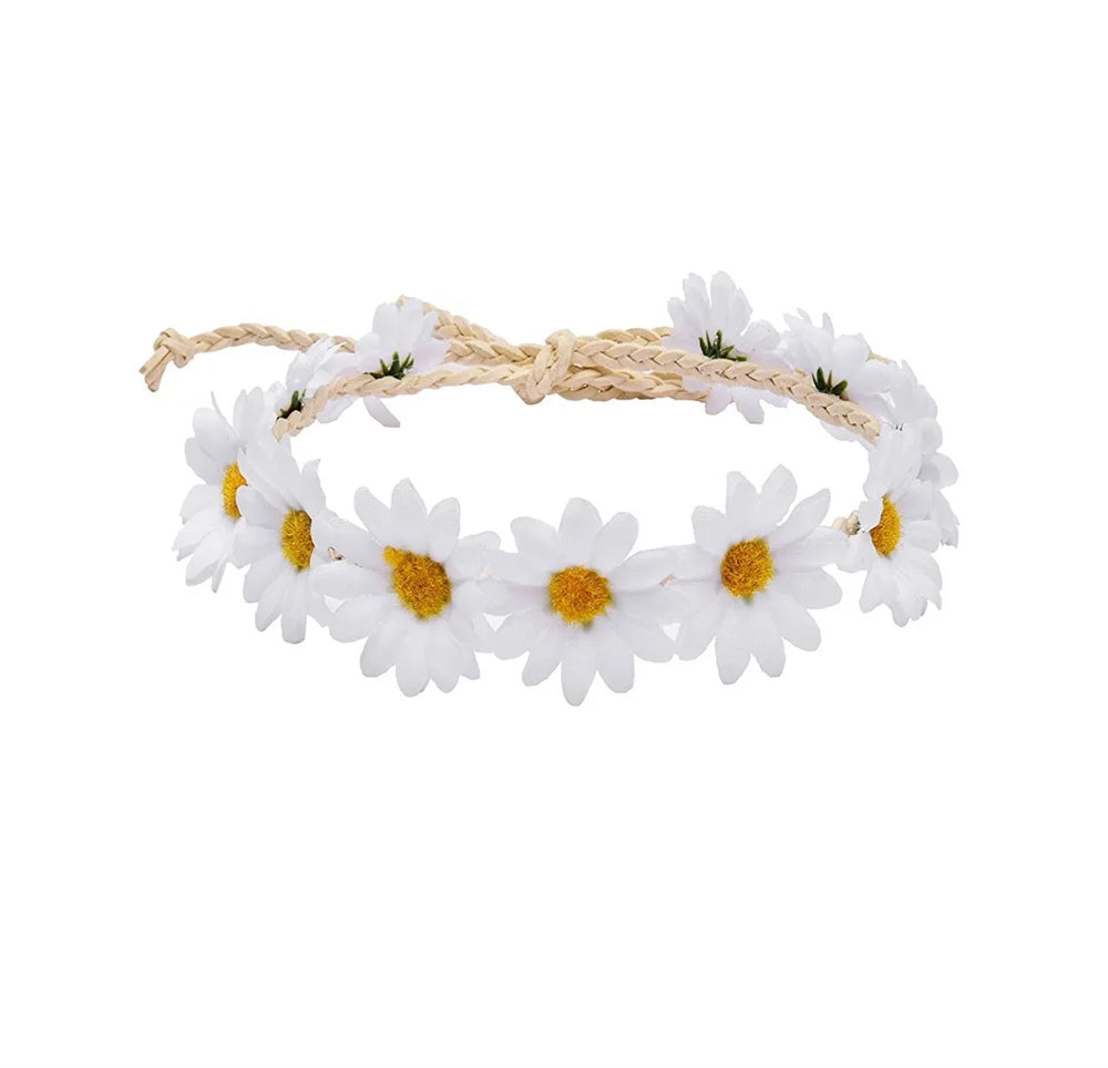 Floral Fall Boho Sunflower Crown Daisy Hair Wreath Headband Bridal Wreath Headpiece Flower Girl Headdress Props for Wedding