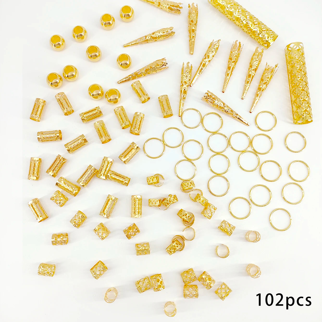 102pcs boho Hollow Braids Hair Rings Metal Dreadlock Hair Cuff Pins Different Length Hair Barrettes For Women Hair Accessories