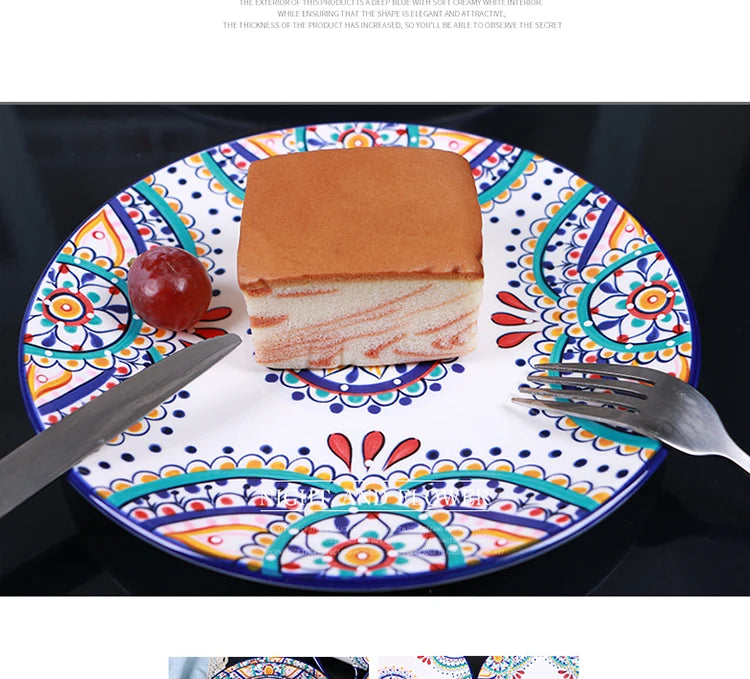 Creative Boho Ceramic Plate European Classical Painted Steak Pasta Dinner Plates Restaurant Hotel Serving Tray Home Tableware